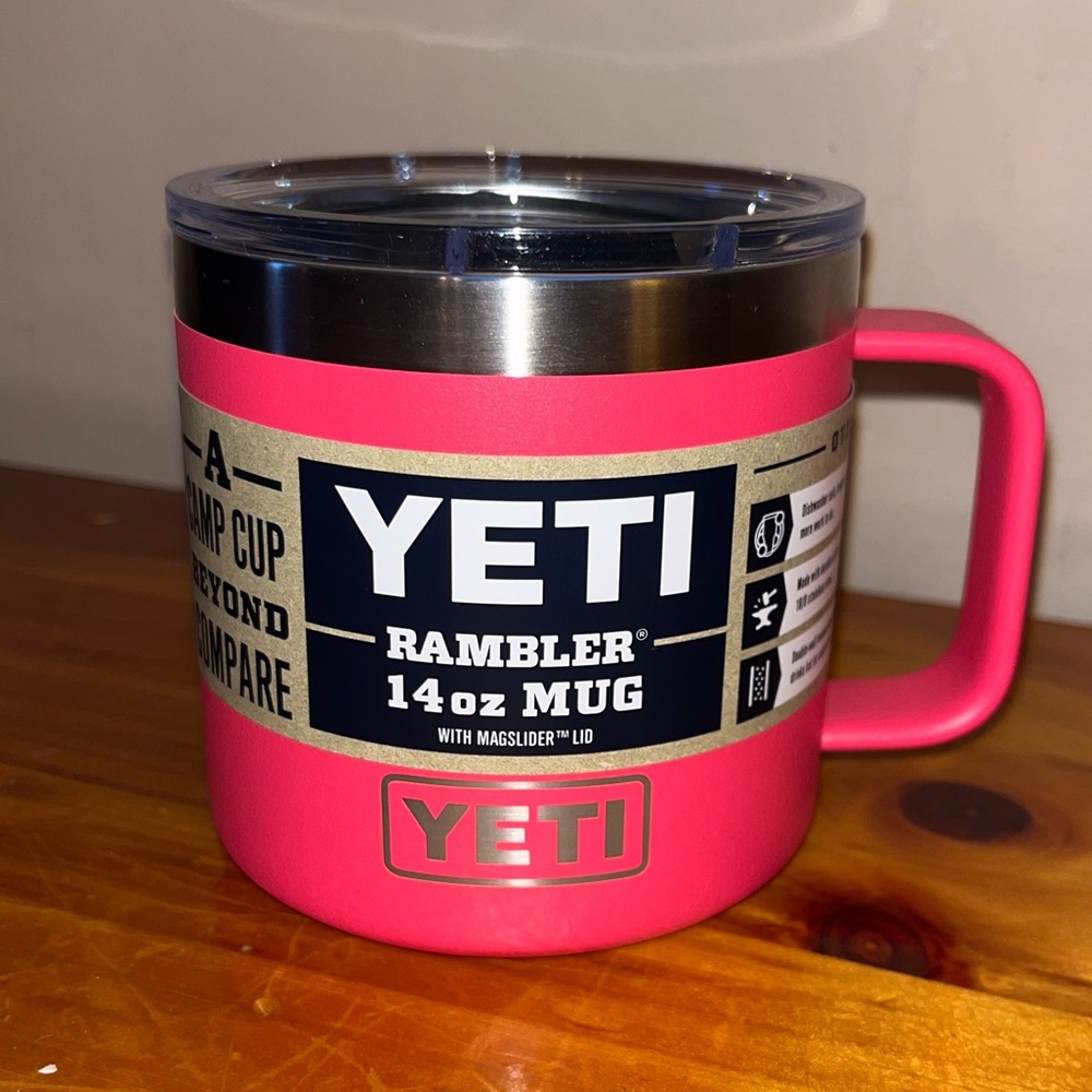 Yeti Rambler 14oz Mug w/ Magslider Lid in “Bimini Pink” (Retired Color / Style)